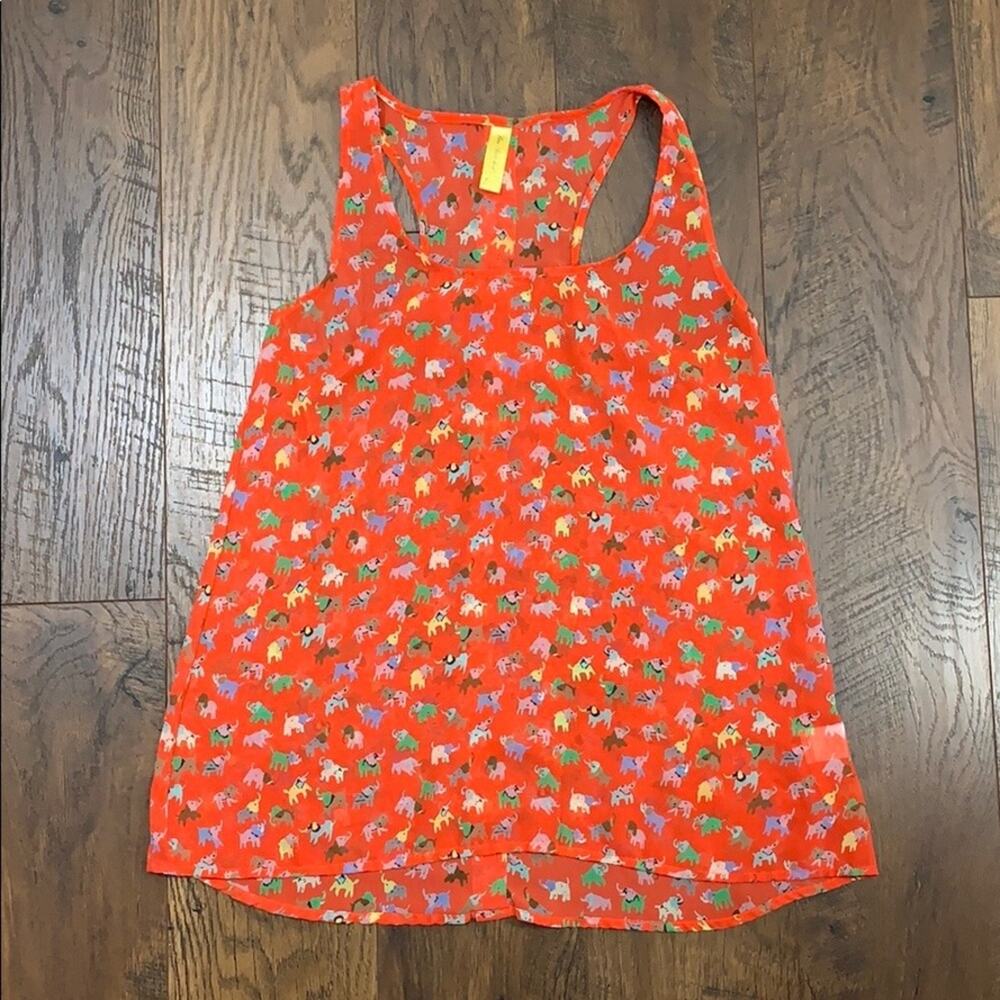 Bee Stitched Elephant Print Sheer Racer Back Tank